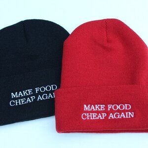 Make Food Cheap Again Beanie Knit Hat - Black - Funny